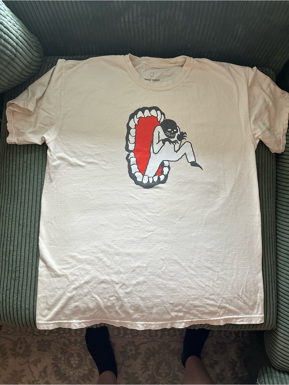 LONELY GHOST Cream Tee with Black Logo and Ghost Graphic - Picture 4 of 6
